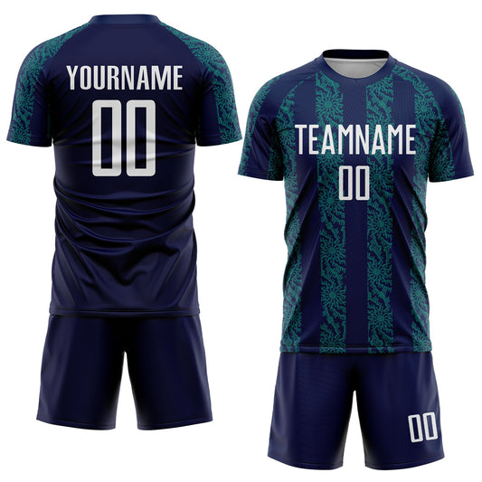 Custom Navy White-Teal Abstract Shape Sublimation Soccer Uniform Jersey - Sky-Custom