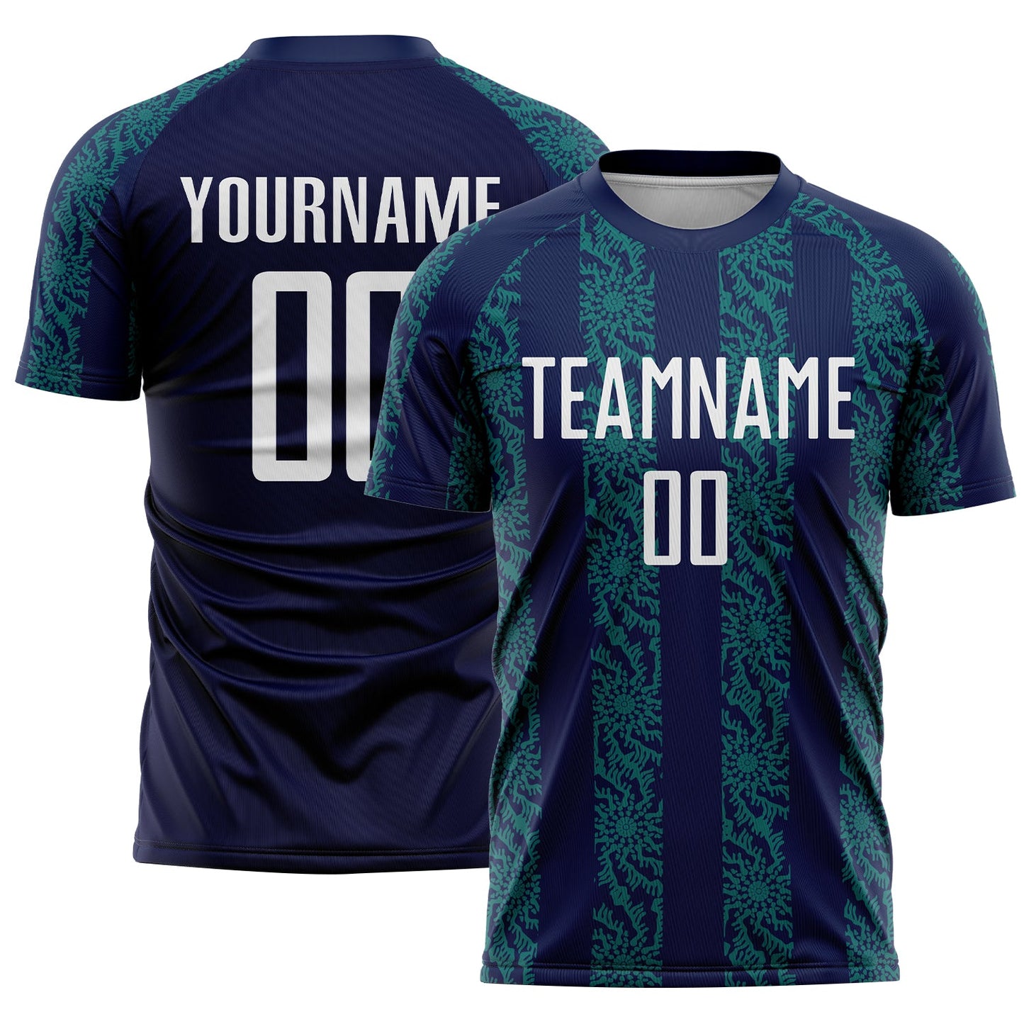 Custom Navy White-Teal Abstract Shape Sublimation Soccer Uniform Jersey - Sky-Custom