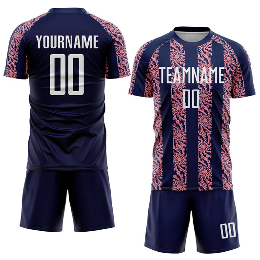 Custom Navy White-Medium Pink Abstract Shape Sublimation Soccer Uniform Jersey - Sky-Custom