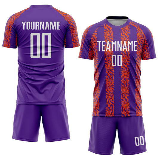 Custom Purple White-Orange Abstract Shape Sublimation Soccer Uniform Jersey - Sky-Custom