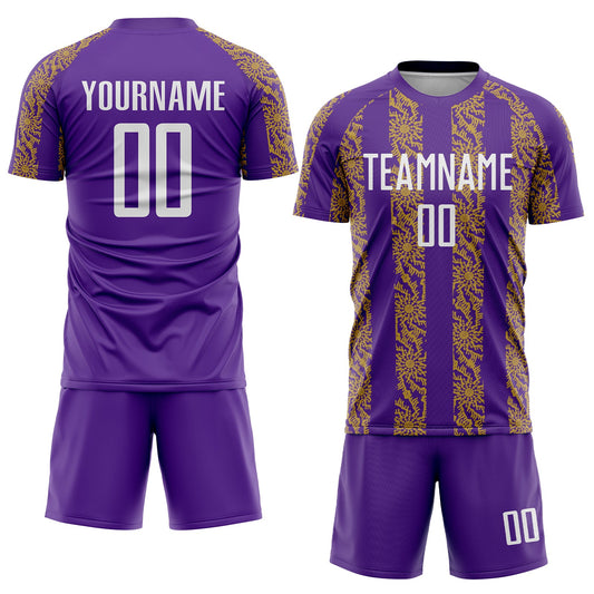 Custom Purple White-Old Gold Abstract Shape Sublimation Soccer Uniform Jersey - Sky-Custom