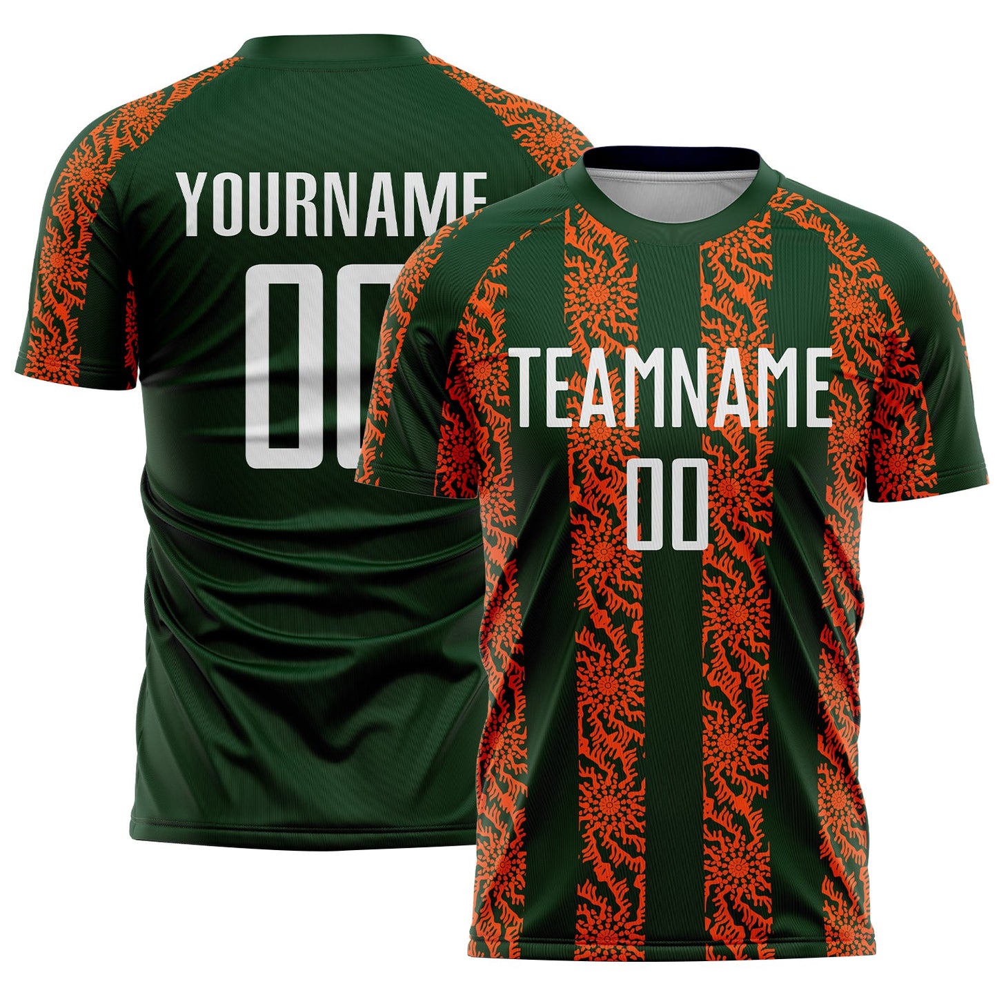 Custom Green White-Orange Abstract Shape Sublimation Soccer Uniform Jersey - Sky-Custom