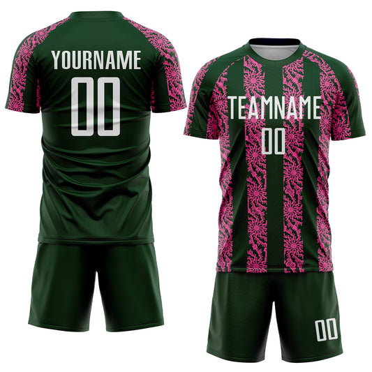 Custom Green White-Pink Abstract Shape Sublimation Soccer Uniform Jersey - Sky-Custom