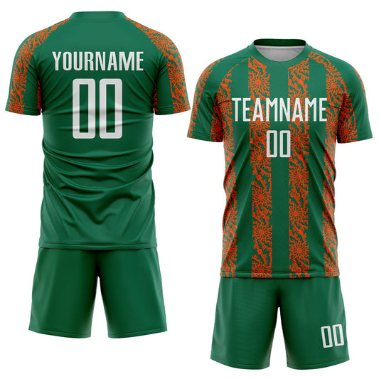 Custom Kelly Green White-Orange Abstract Shape Sublimation Soccer Uniform Jersey - Sky-Custom