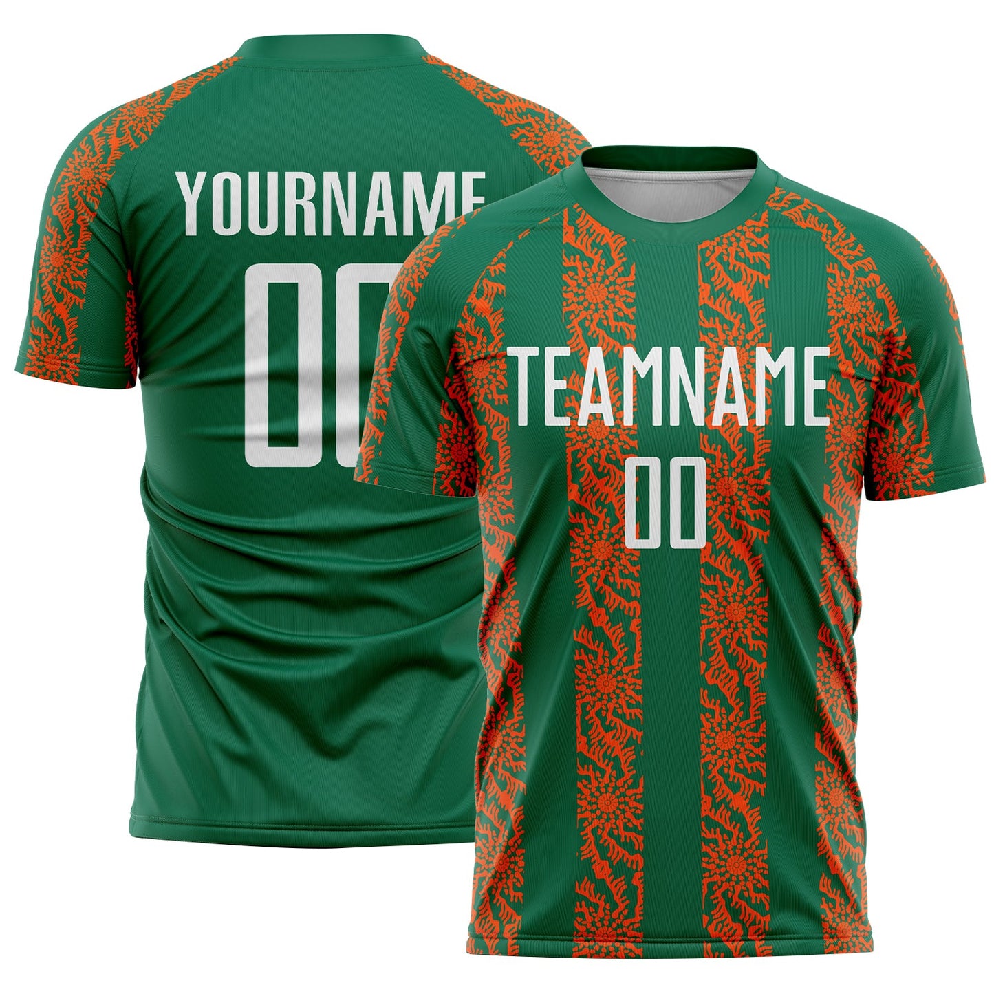 Custom Kelly Green White-Orange Abstract Shape Sublimation Soccer Uniform Jersey - Sky-Custom