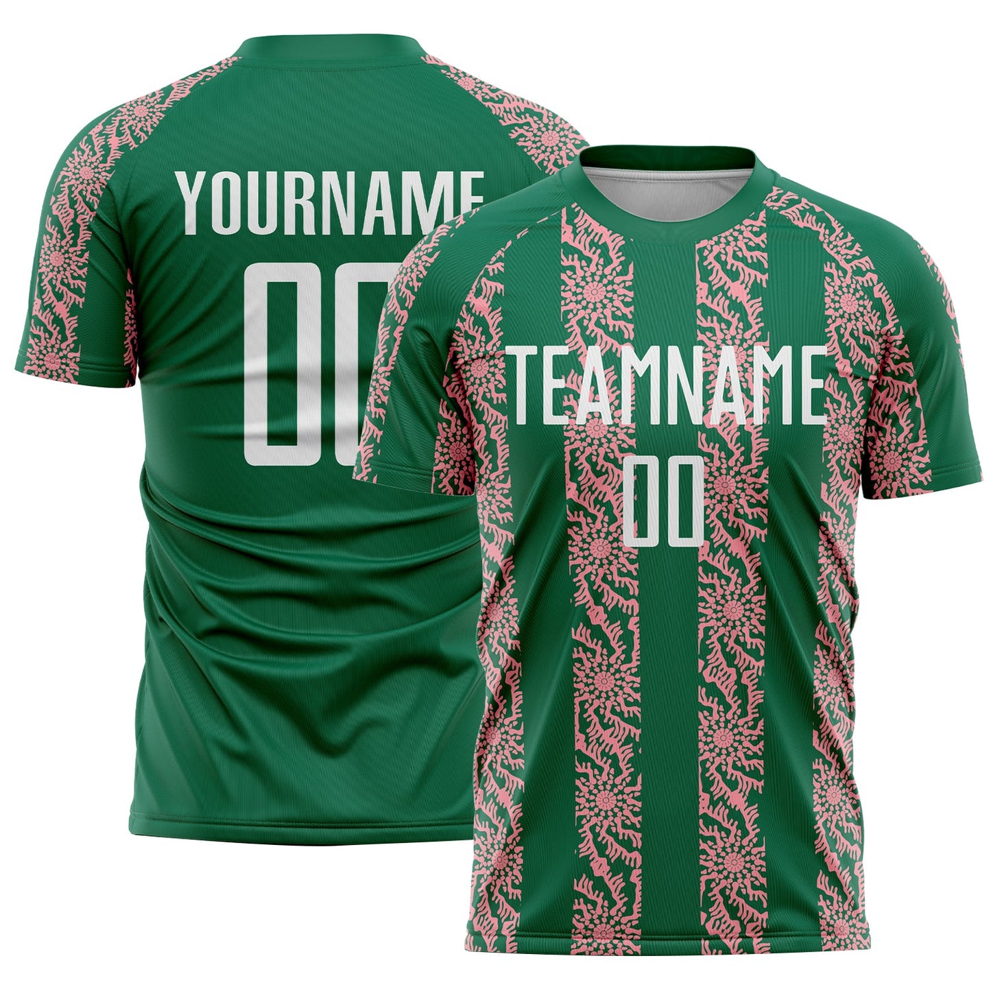 Custom Kelly Green White-Medium Pink Abstract Shape Sublimation Soccer Uniform Jersey - Sky-Custom