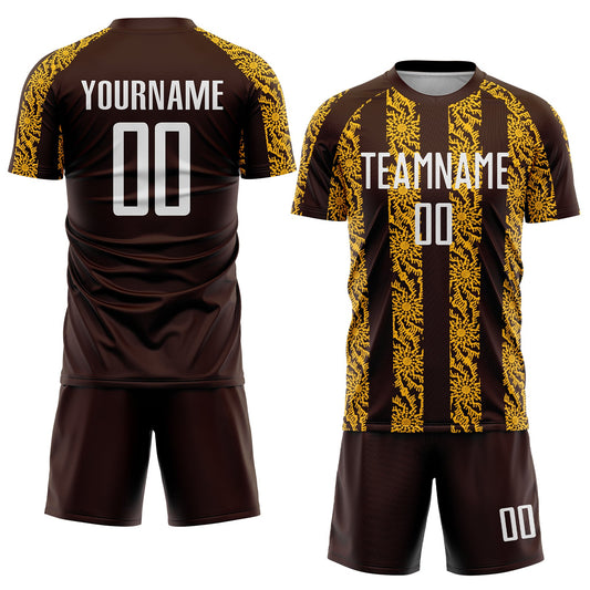 Custom Brown White-Gold Abstract Shape Sublimation Soccer Uniform Jersey - Sky-Custom