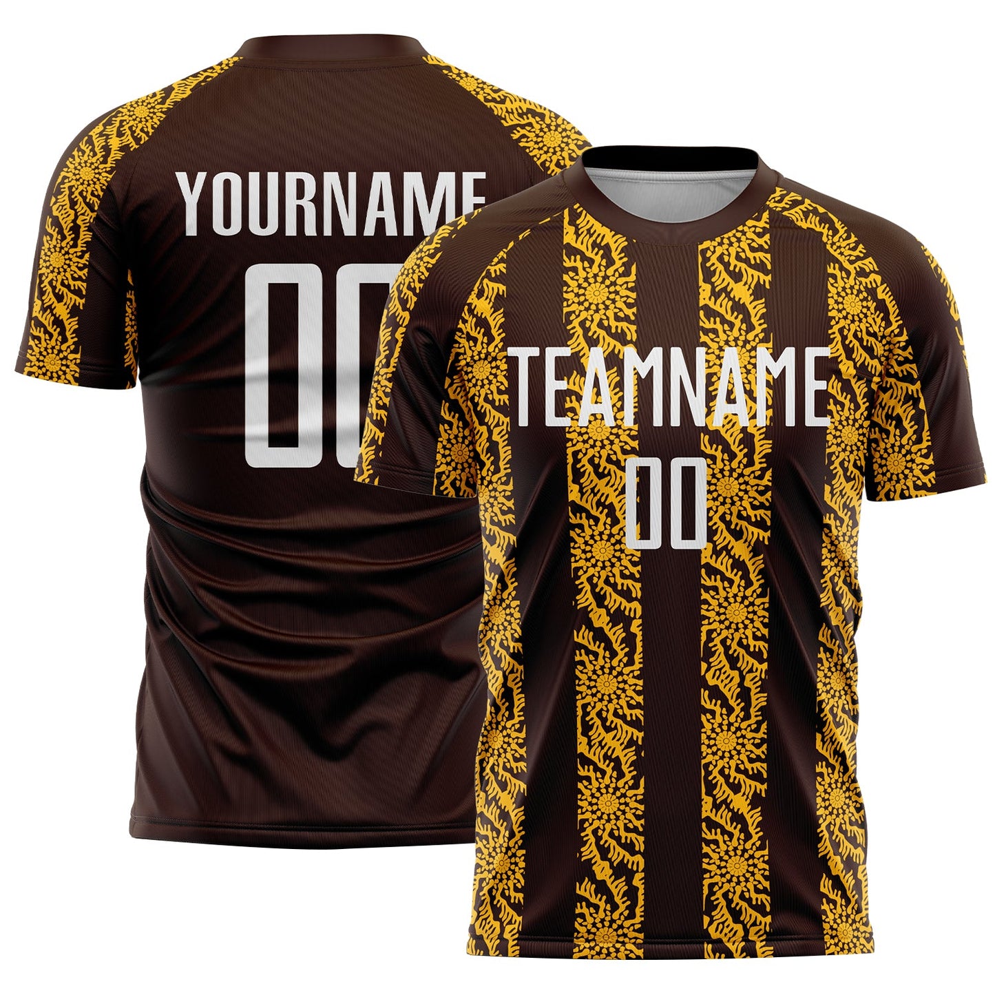 Custom Brown White-Gold Abstract Shape Sublimation Soccer Uniform Jersey - Sky-Custom