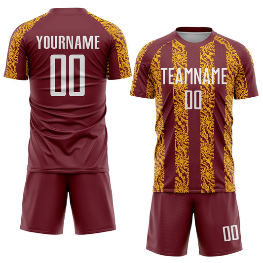 Custom Burgundy White-Gold Abstract Shape Sublimation Soccer Uniform Jersey - Sky-Custom