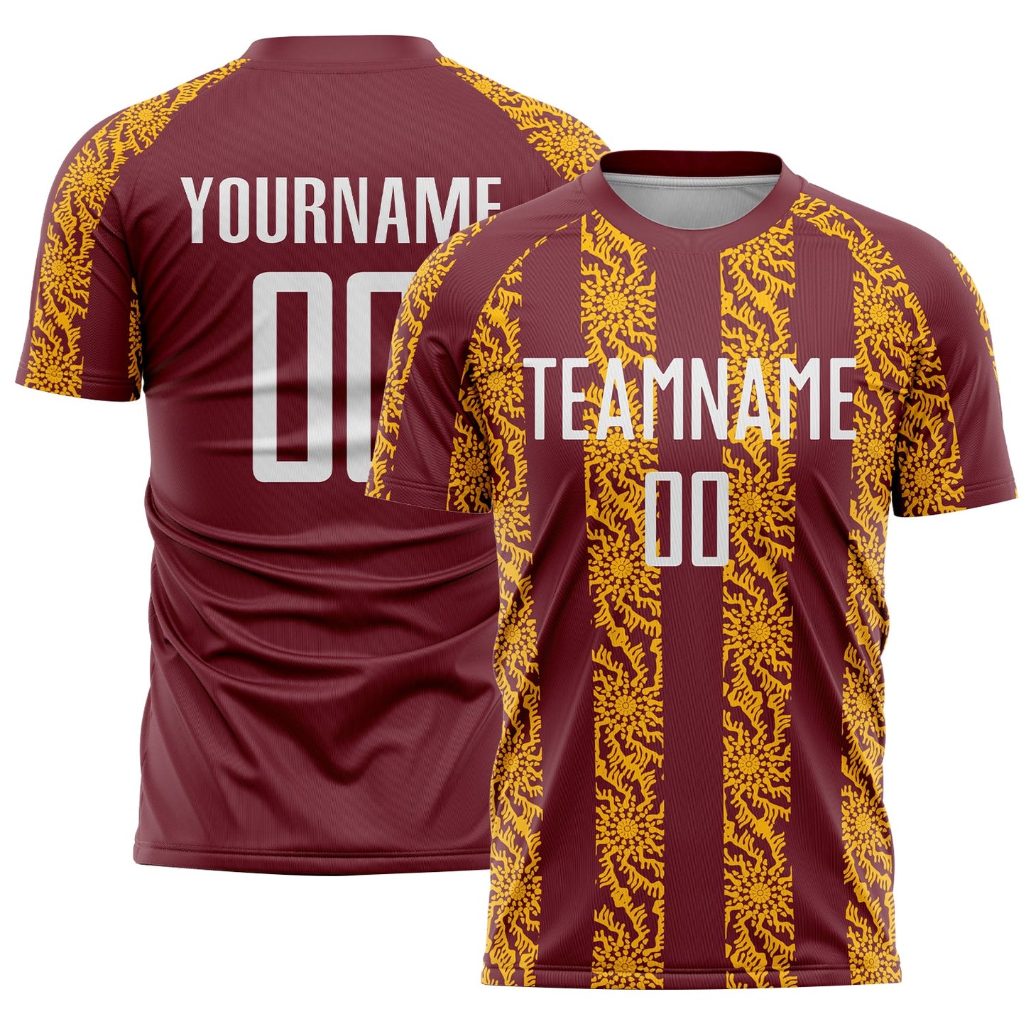 Custom Burgundy White-Gold Abstract Shape Sublimation Soccer Uniform Jersey - Sky-Custom