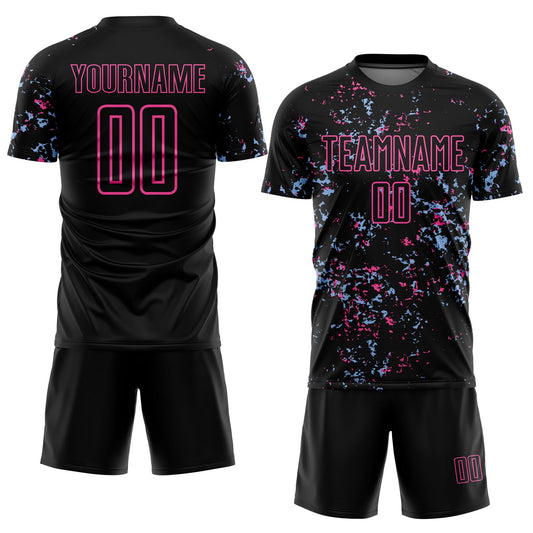 Custom Black Pink-Light Blue Abstract Fragment Art Sublimation Soccer Uniform Jersey - Sky-Custom