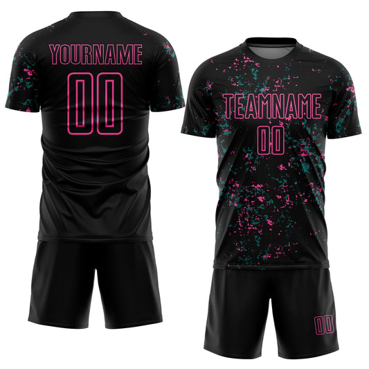 Custom Black Pink-Teal Abstract Fragment Art Sublimation Soccer Uniform Jersey - Sky-Custom