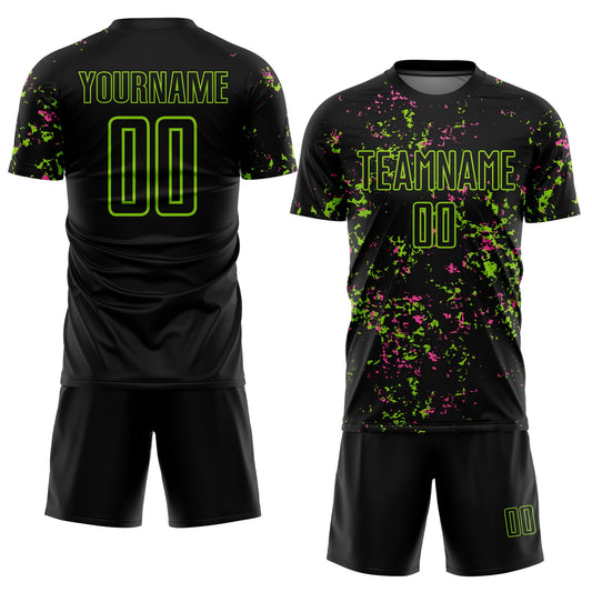 Custom Black Neon Green-Pink Abstract Fragment Art Sublimation Soccer Uniform Jersey - Sky-Custom