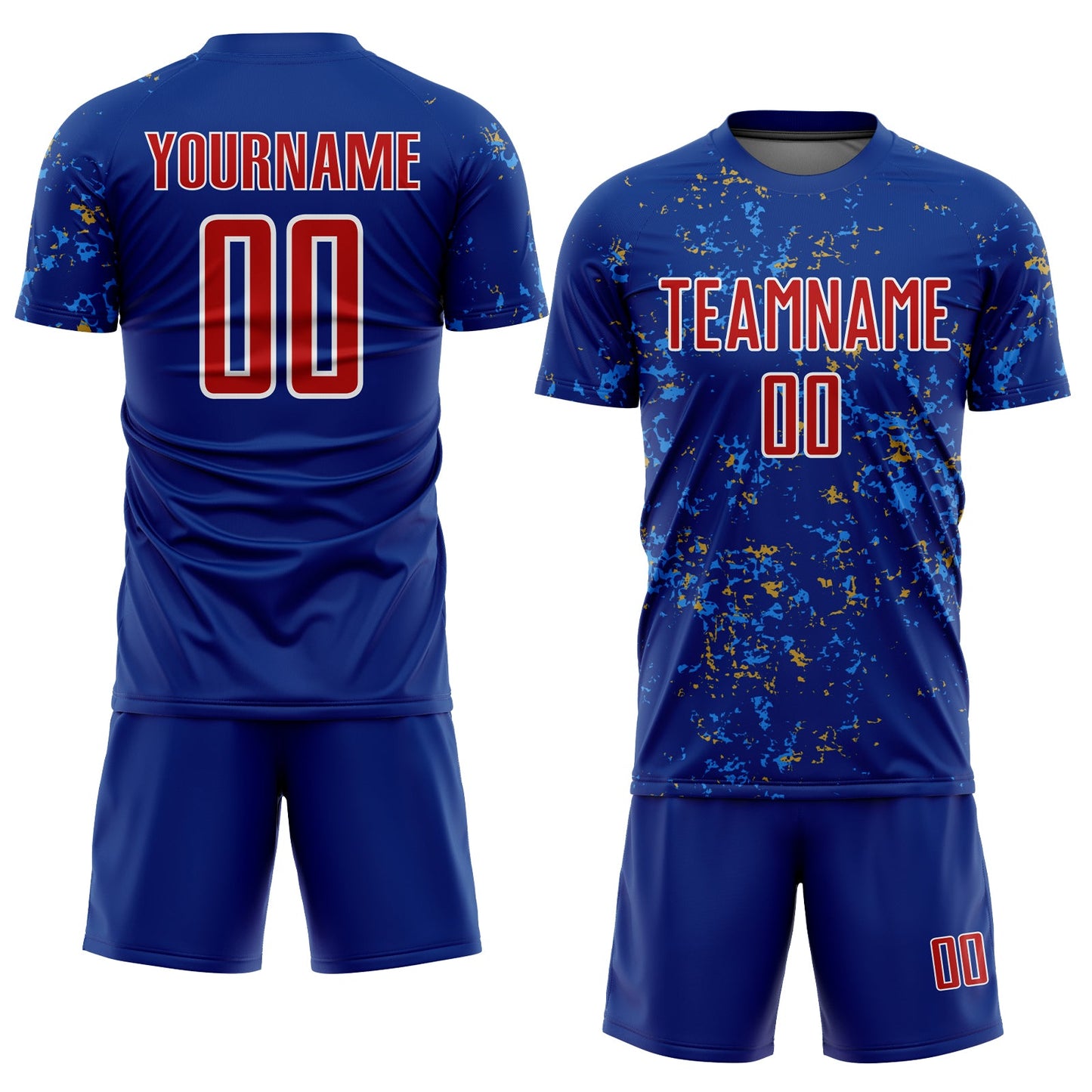 Custom Royal Red Old Gold-Powder Blue Abstract Fragment Art Sublimation Soccer Uniform Jersey - Sky-Custom