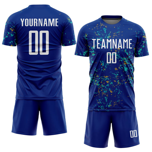 Custom Royal Old Gold-Aqua Abstract Fragment Art Sublimation Soccer Uniform Jersey - Sky-Custom