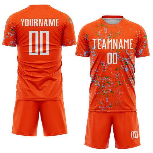 Custom Orange Light Blue-Grass Green Abstract Fragment Art Sublimation Soccer Uniform Jersey - Sky-Custom