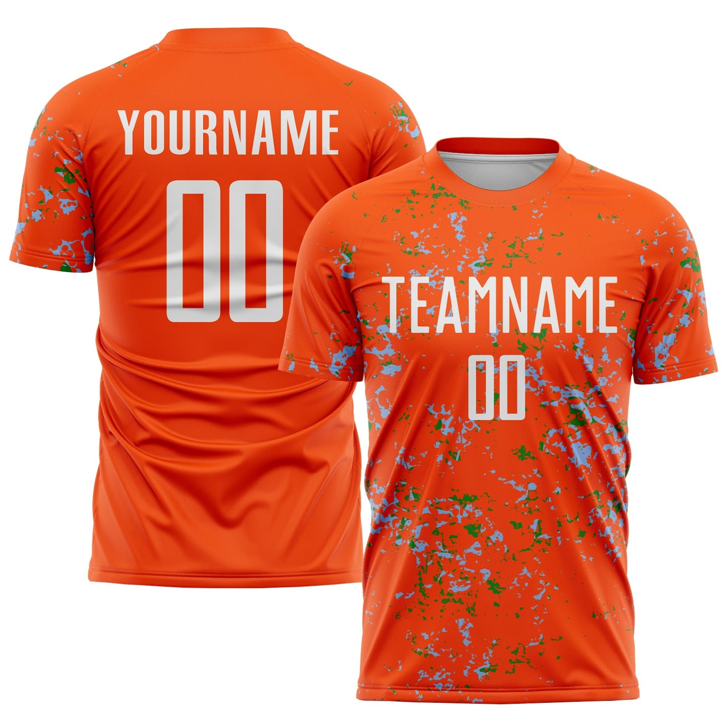 Custom Orange Light Blue-Grass Green Abstract Fragment Art Sublimation Soccer Uniform Jersey - Sky-Custom