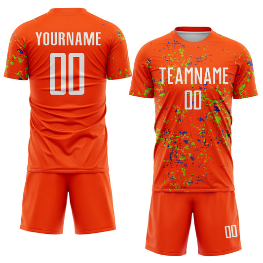 Custom Orange Neon Green-Thunder Blue Abstract Fragment Art Sublimation Soccer Uniform Jersey - Sky-Custom