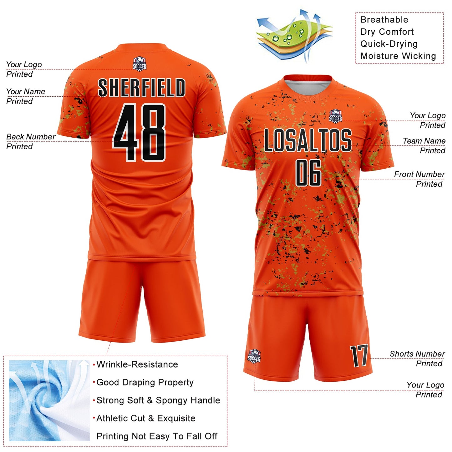 Custom Orange Black-Old Gold Abstract Fragment Art Sublimation Soccer Uniform Jersey - Sky-Custom