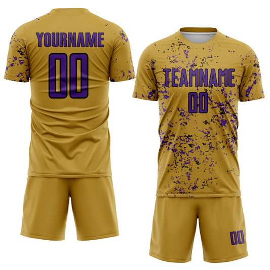 Custom Old Gold Purple-Black Abstract Fragment Art Sublimation Soccer Uniform Jersey - Sky-Custom