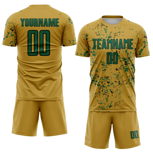 Custom Old Gold Kelly Green-Black Abstract Fragment Art Sublimation Soccer Uniform Jersey - Sky-Custom