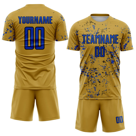 Custom Old Gold Thunder Blue-Black Abstract Fragment Art Sublimation Soccer Uniform Jersey - Sky-Custom