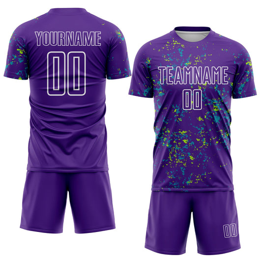 Custom Purple Neon Green-Teal Abstract Fragment Art Sublimation Soccer Uniform Jersey - Sky-Custom