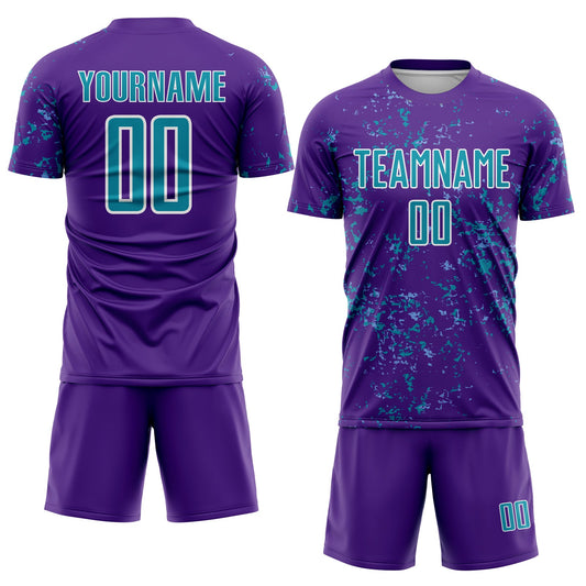 Custom Purple Teal-Light Blue Abstract Fragment Art Sublimation Soccer Uniform Jersey - Sky-Custom
