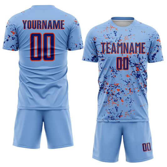 Custom Light Blue Royal-Orange Abstract Fragment Art Sublimation Soccer Uniform Jersey - Sky-Custom