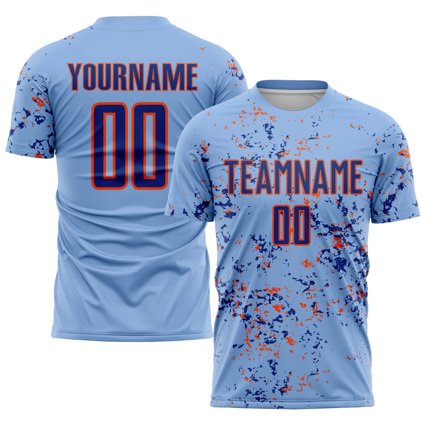 Custom Light Blue Royal-Orange Abstract Fragment Art Sublimation Soccer Uniform Jersey - Sky-Custom