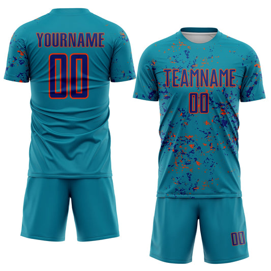 Custom Teal Royal-Orange Abstract Fragment Art Sublimation Soccer Uniform Jersey - Sky-Custom