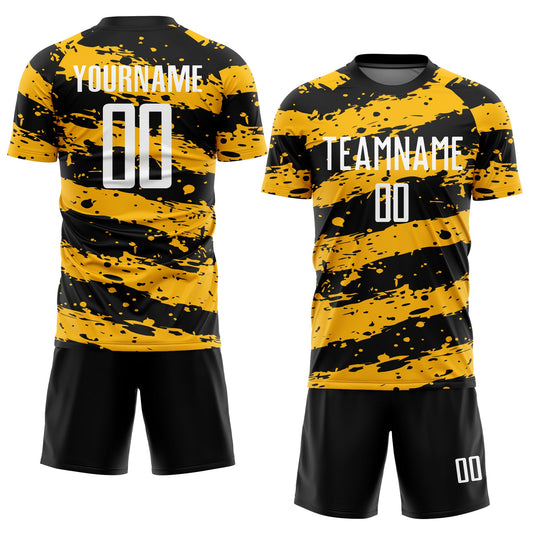 Custom Black White-Gold Splash Sublimation Soccer Uniform Jersey - Sky-Custom