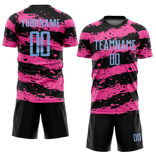 Custom Black Light Blue-Pink Splash Sublimation Soccer Uniform Jersey - Sky-Custom