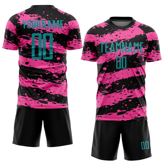 Custom Black Teal-Pink Splash Sublimation Soccer Uniform Jersey - Sky-Custom