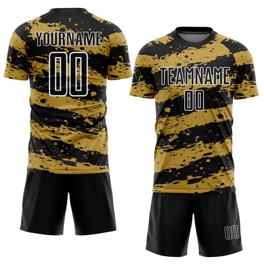 Custom Black Old Gold-White Splash Sublimation Soccer Uniform Jersey - Sky-Custom