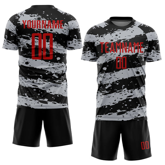 Custom Black Red-Gray Splash Sublimation Soccer Uniform Jersey - Sky-Custom