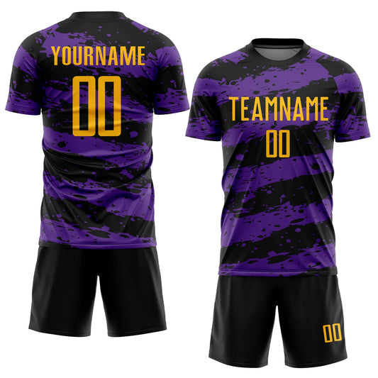 Custom Black Gold-Purple Splash Sublimation Soccer Uniform Jersey - Sky-Custom