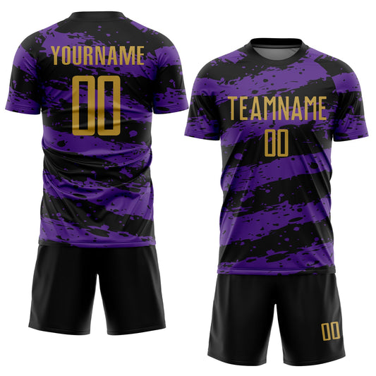 Custom Black Old Gold-Purple Splash Sublimation Soccer Uniform Jersey - Sky-Custom
