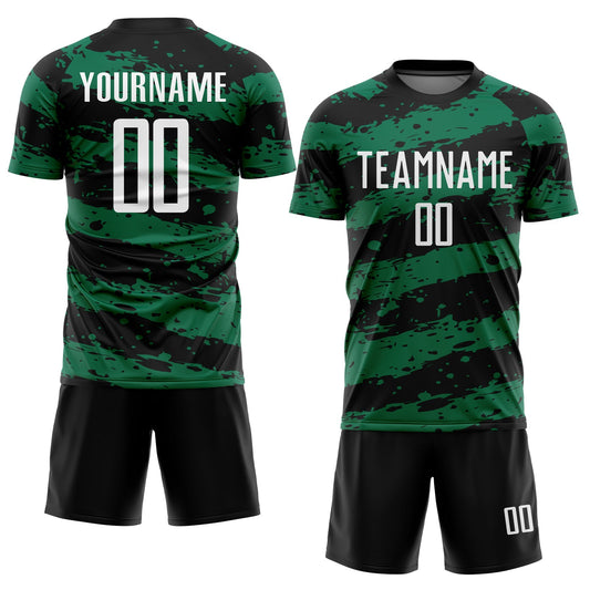 Custom Black White-Kelly Green Splash Sublimation Soccer Uniform Jersey - Sky-Custom