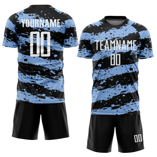 Custom Black White-Light Blue Splash Sublimation Soccer Uniform Jersey - Sky-Custom