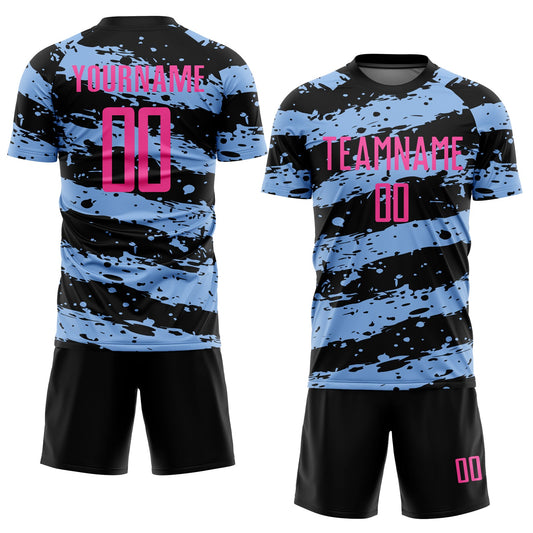 Custom Black Pink-Light Blue Splash Sublimation Soccer Uniform Jersey - Sky-Custom