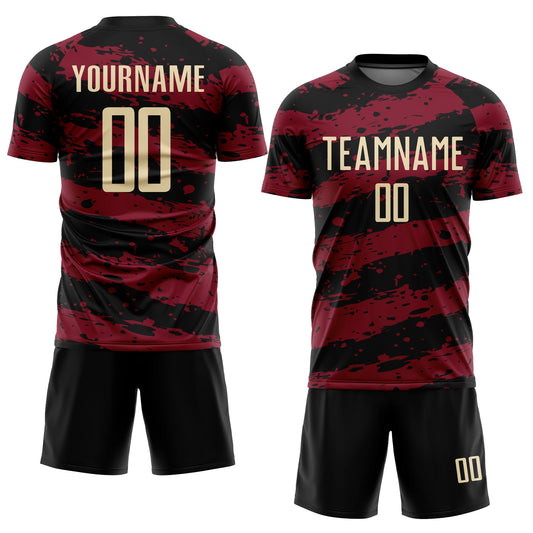 Custom Black Cream-Crimson Splash Sublimation Soccer Uniform Jersey - Sky-Custom