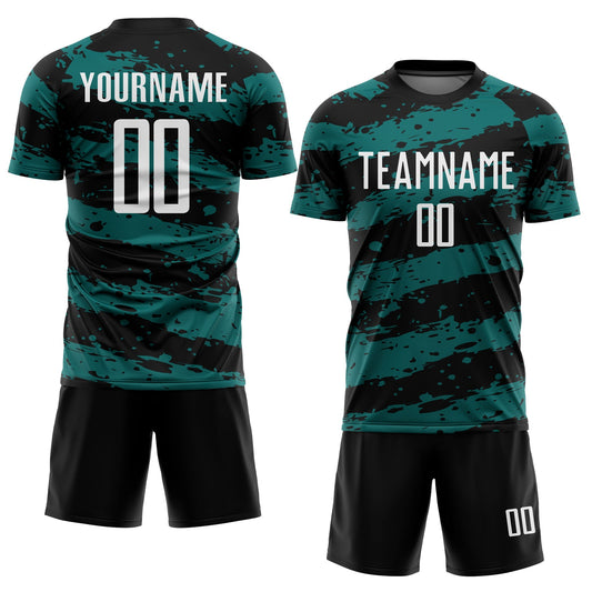 Custom Black White-Teal Splash Sublimation Soccer Uniform Jersey - Sky-Custom
