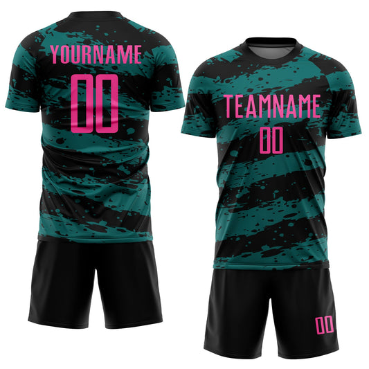 Custom Black Pink-Teal Splash Sublimation Soccer Uniform Jersey - Sky-Custom