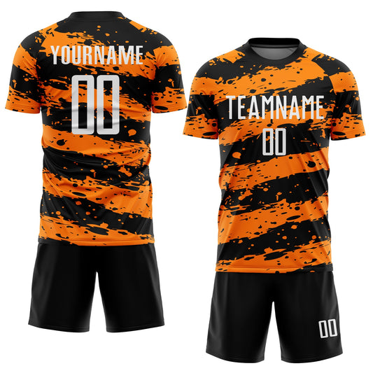 Custom Black White-Bay Orange Splash Sublimation Soccer Uniform Jersey - Sky-Custom
