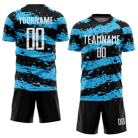 Custom Black White-Sky Blue Splash Sublimation Soccer Uniform Jersey - Sky-Custom