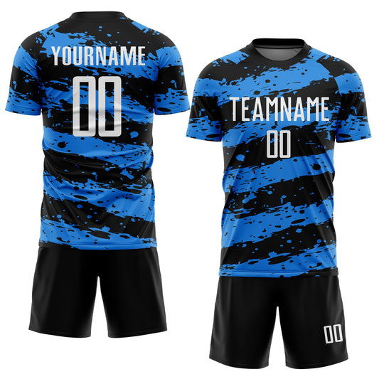 Custom Black White-Powder Blue Splash Sublimation Soccer Uniform Jersey - Sky-Custom