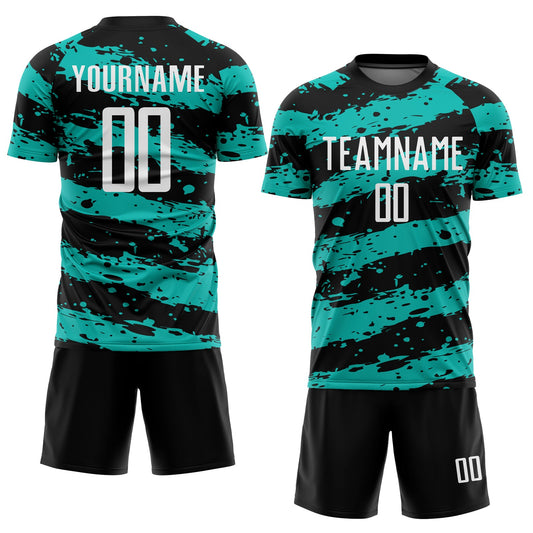 Custom Black White-Aqua Splash Sublimation Soccer Uniform Jersey - Sky-Custom