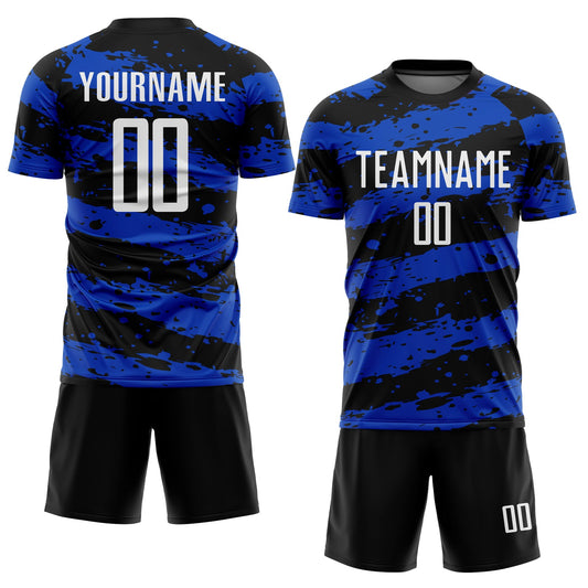 Custom Black White-Thunder Blue Splash Sublimation Soccer Uniform Jersey - Sky-Custom