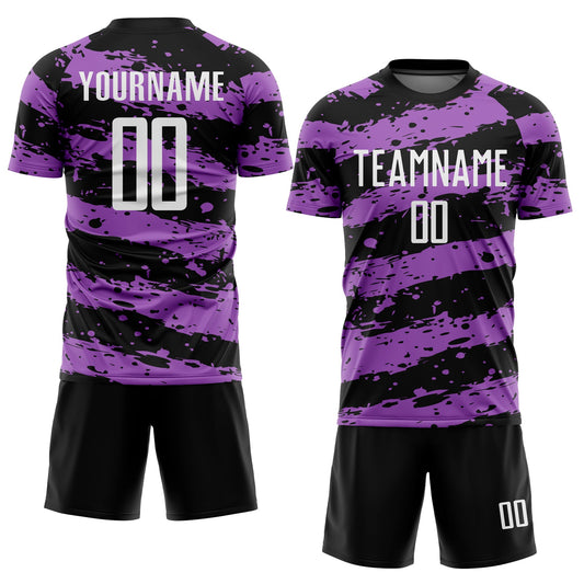 Custom Black White-Medium Purple Splash Sublimation Soccer Uniform Jersey - Sky-Custom